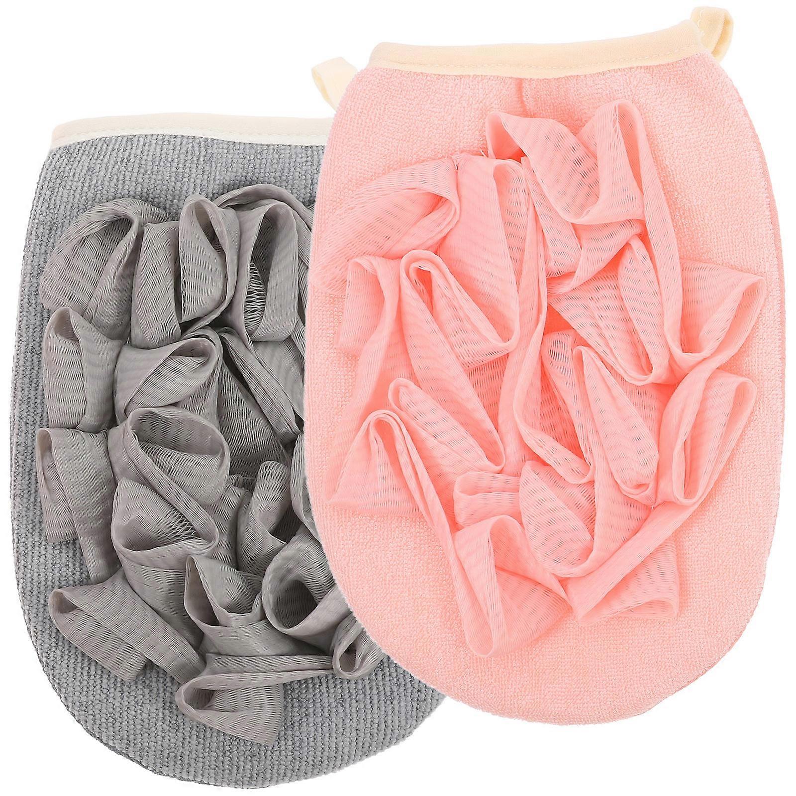 Bath Gloves Body Scrub Exfoliating Towel Pink 7.5×5.1×0.8in Promote Circulation 2Pcs