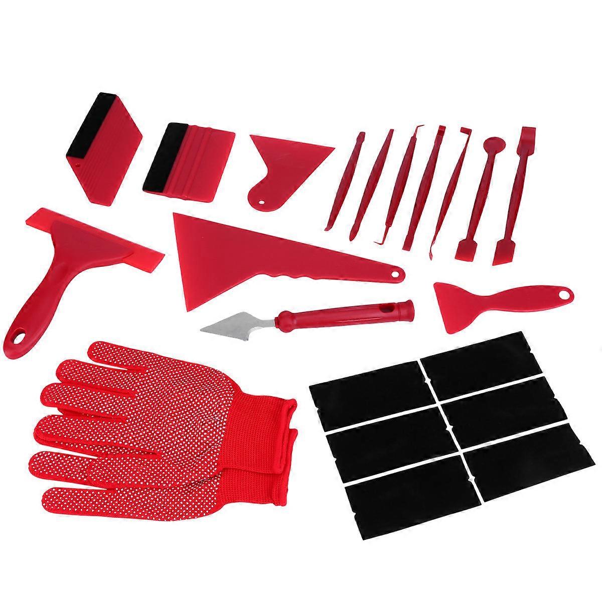 Window Tint Squeegee Auto Tinting Film Tool Kit Trim Removal Buckle Removal 21Pcs Set Red