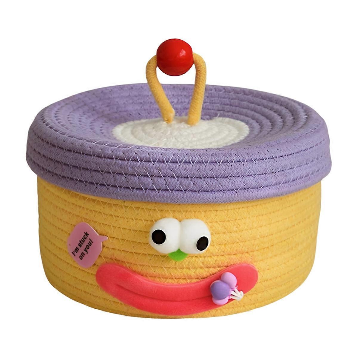 뚜껑이 있는 탁상용 수납 바구니, 짠 스낵 수납 상자, 커피 테이블, 거실용 울 장난감 수납 바구니 C