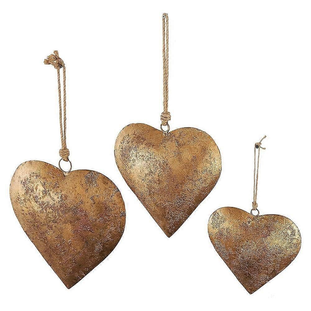 3D Metal Bell In Heart Shape Set Of 1 Aged Brass Finish With Hanging Rope Decorative