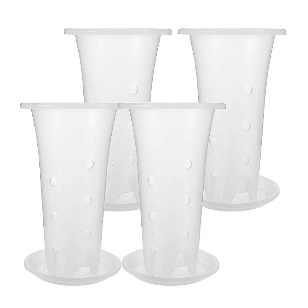 Plastic Orchid Pots With Saucer Garden Planting Pot Plain and Simple Style 4 Sets