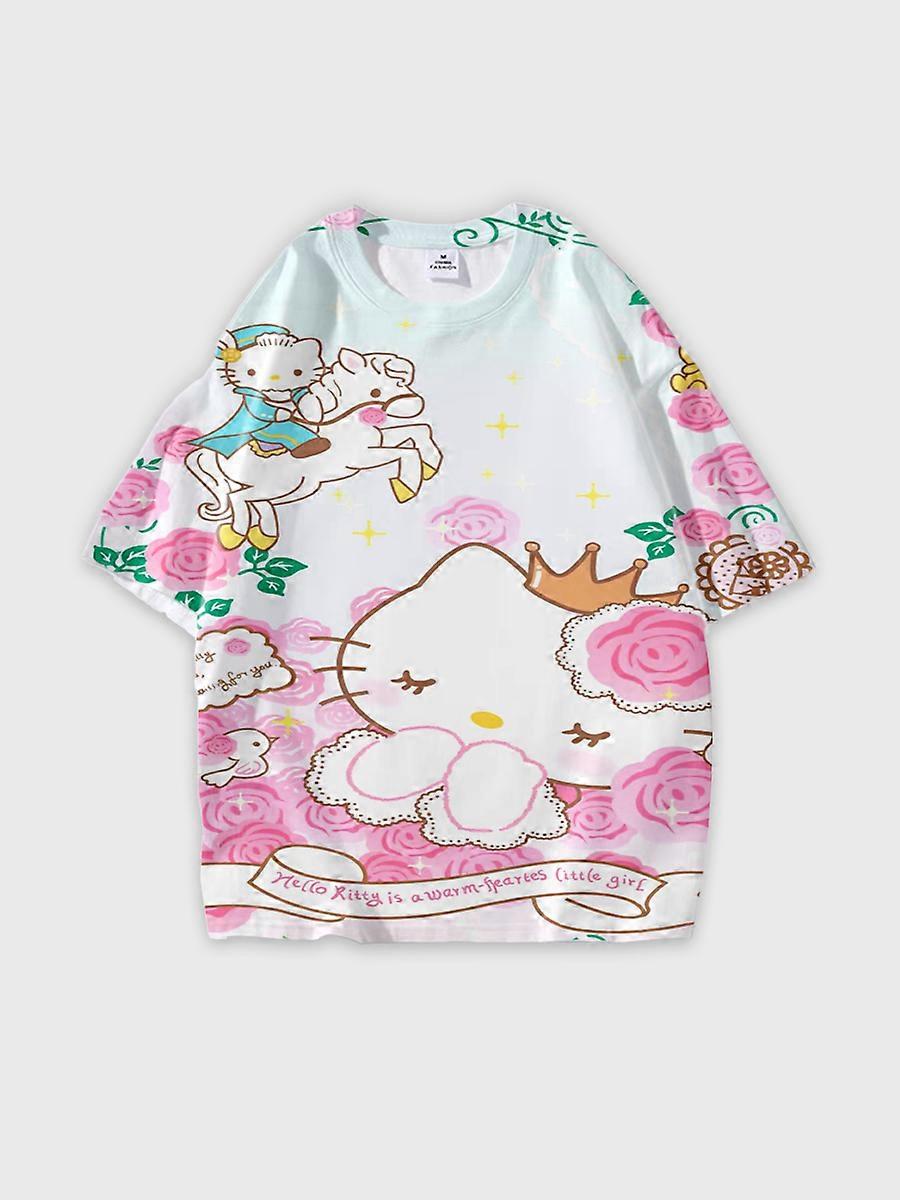 T-shirt girocollo Cartoon Pattern manica corta sciolta JW1557