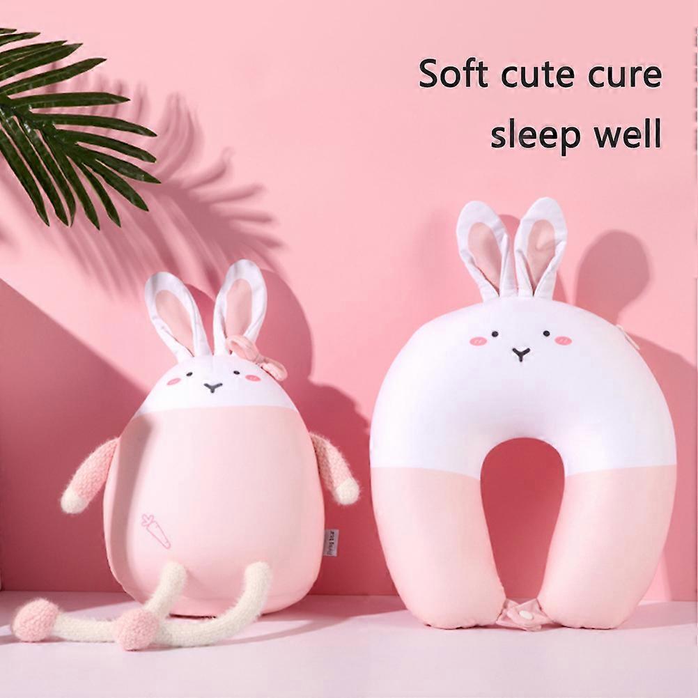 2 In 1 Neck Pillow Cute Bunny U Shape Neck Pillow Neck Support Pillow Rabbit Travel Pillow Neck Support for Camping Hiking Car Aeroplane