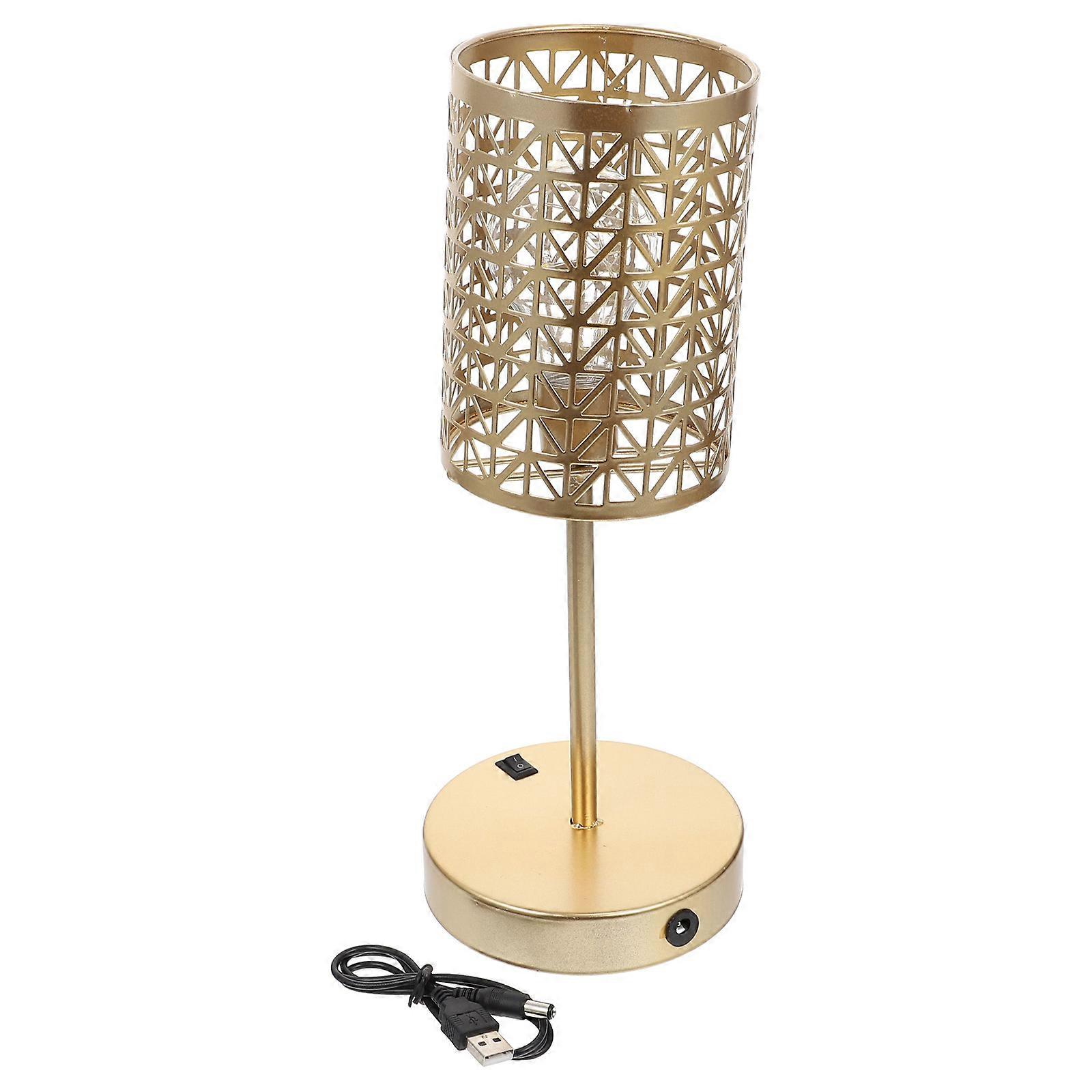 Mini Table Lamp Table Light Square Shape Golden 10X10X31CM Battery Powered 1Pc