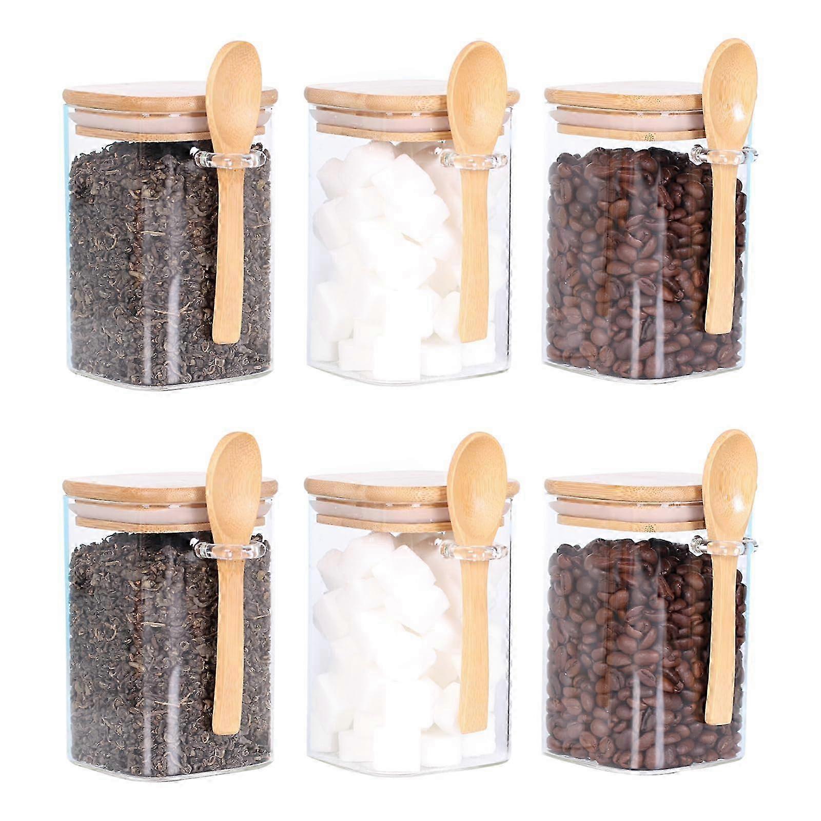 6-Pack 17oz Square Glass Jars with Bamboo Lids & Spoons - Airtight Containers for Tea, Coffee & Snacks 2025