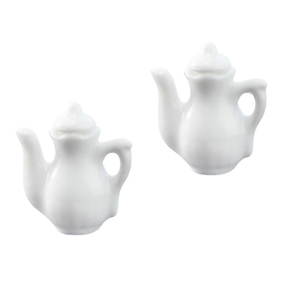 Mini Ceramic Teapot Decor White Ceramic Material for Dollhouse Decoration Use Lightweight Small 2pcs