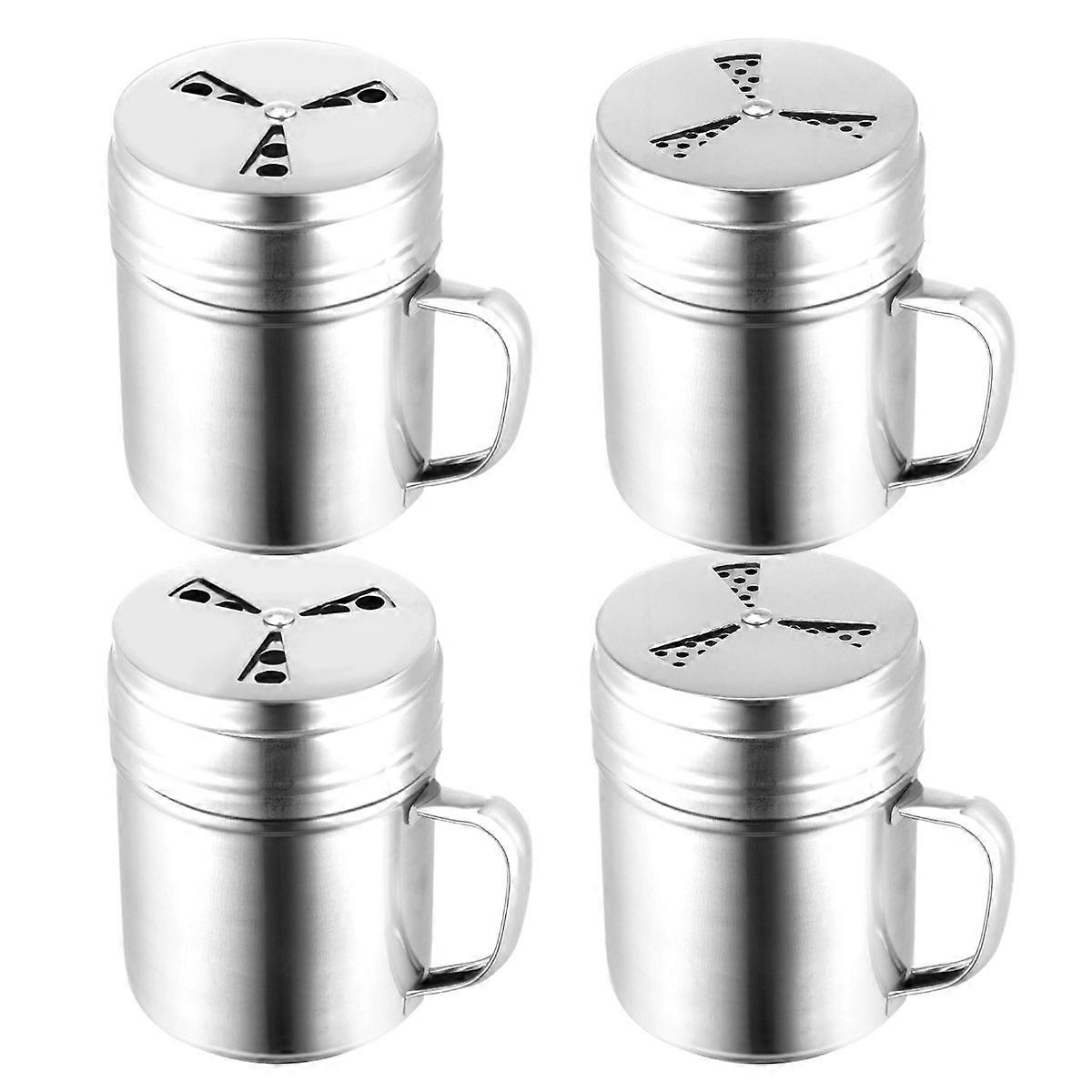 Rustless Seasoning Boxes Set of 4 Rotatable Condiment Containers in Silver for Home Use M