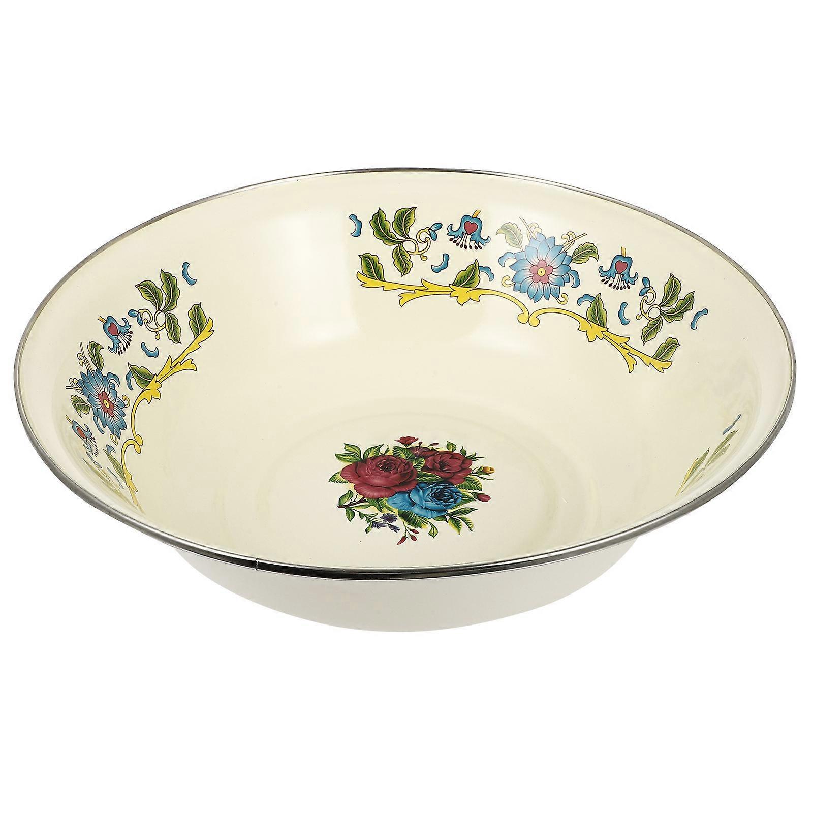 Vintage Enamel Basin Multi Functional Kitchen Storage Bowl Home Use Smooth Surface Soup Washing Utility Bowl