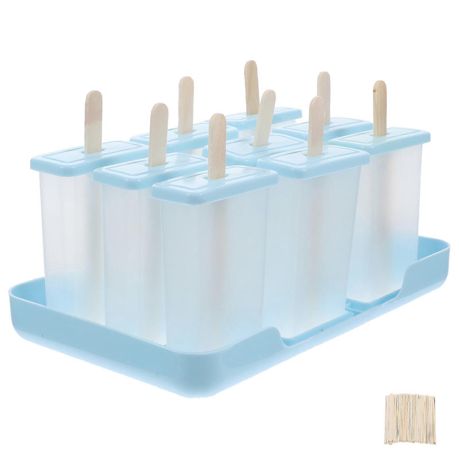 Sky-blue Ice Cream Maker Mold with Wood Sticks for DIY Popsicles Easy to Clean Reusable 1 Set PP