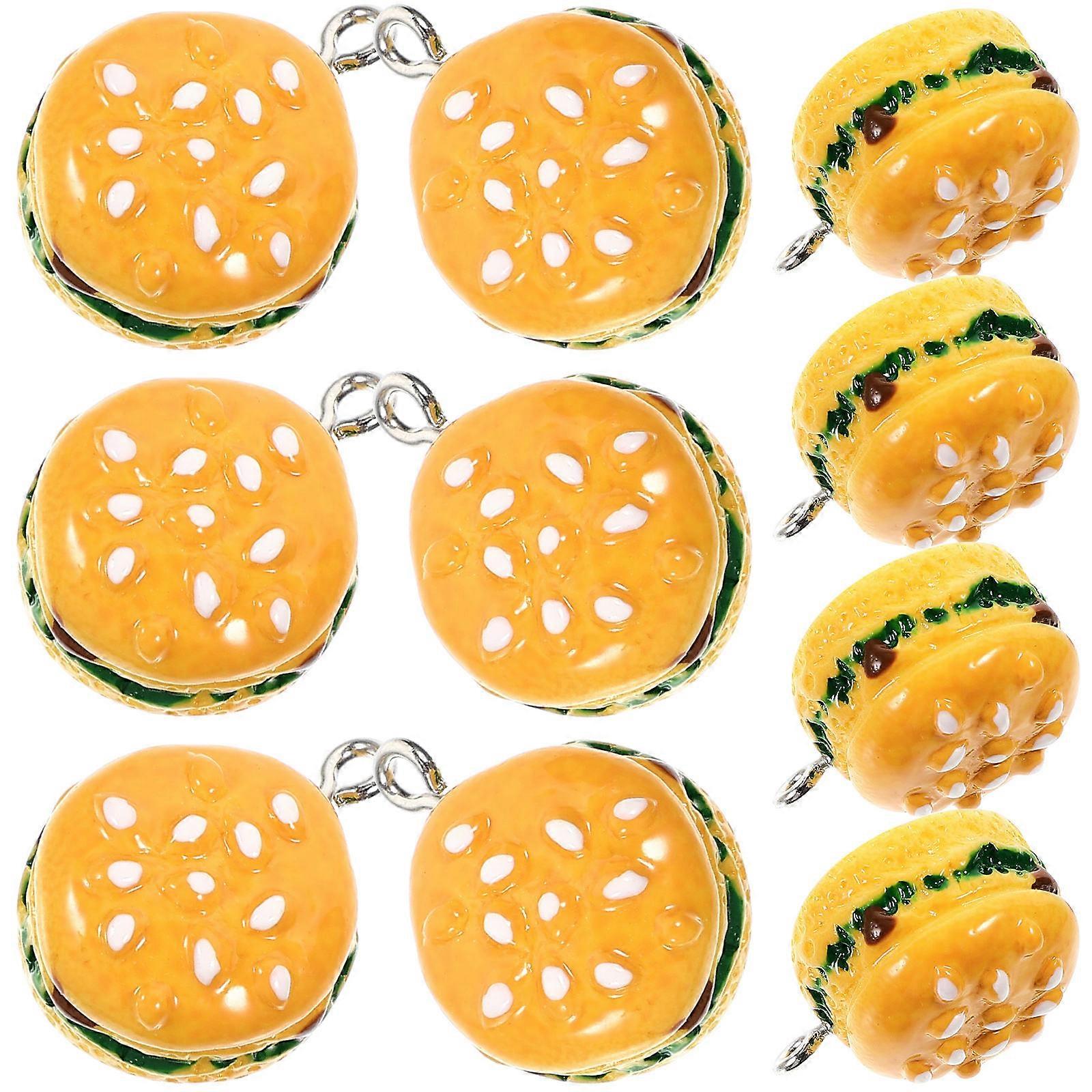 10pcs DIY Hamburger Charms Resin Food Pendants for Necklace Earrings Keychain Crafting Unique Decorative Jewelry