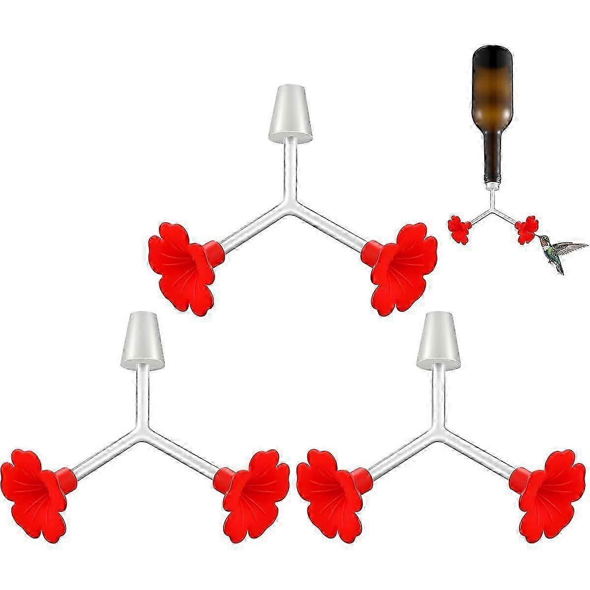 3個の花柄ハチドリフィーダーチューブとストッパー、赤いダブルヘッドハチドリ給餌ポート、OU用給水交換部品ワインボトルプラグ