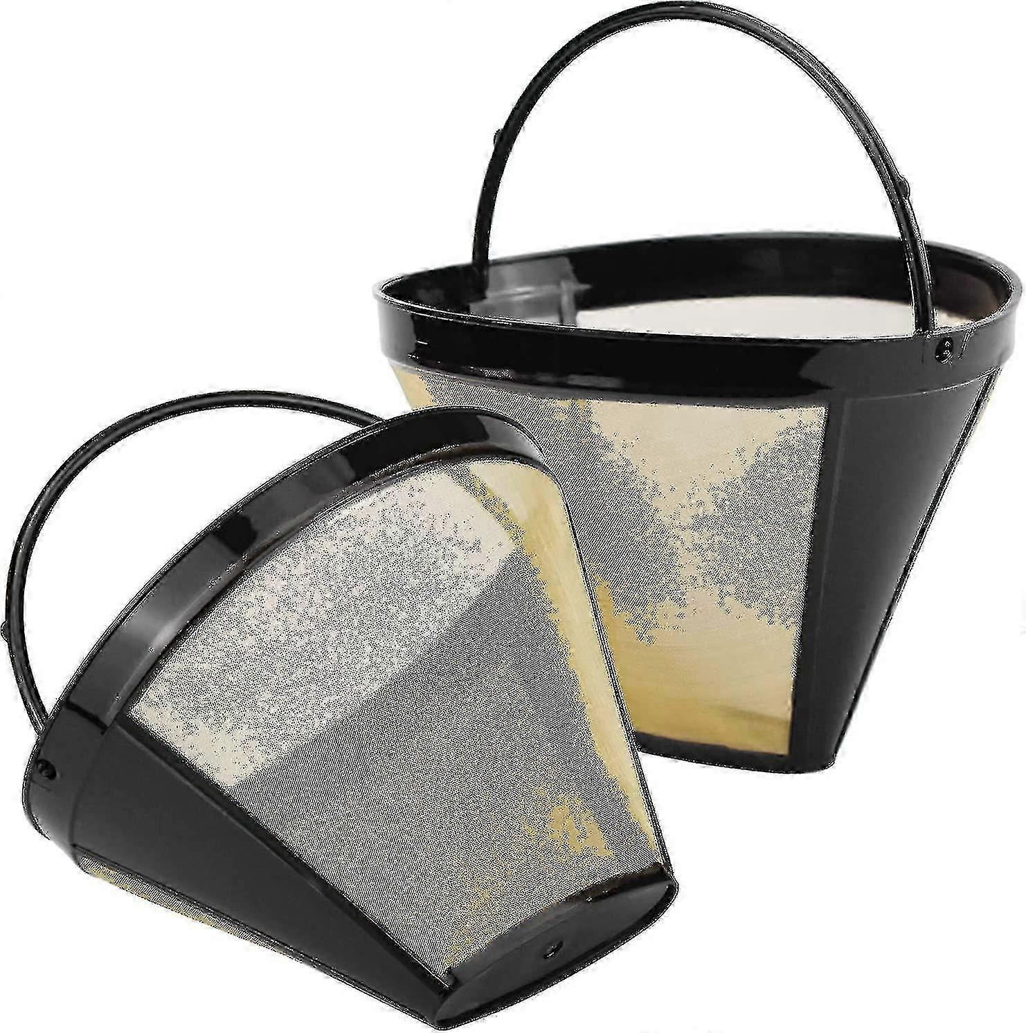 2025 2 Pcs Reusable Coffee Filter Permanent Filter With Stainless Steel Mesh Filter Size 4 For 8-12 Cups Of Coffee Plastic Black