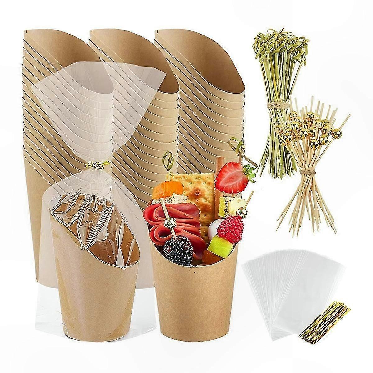 50 Pack 14oz Appetizer Cups with Sticks, Single Serve Holders for Snacks