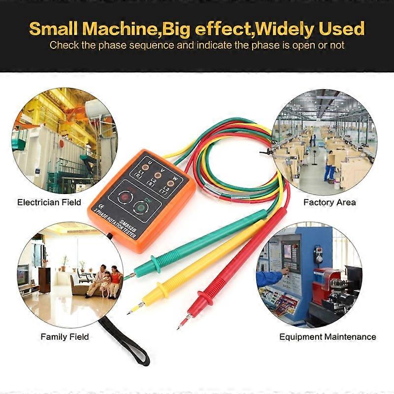 3 Phase Sequence Presence Meter Rotation Indicator Detector Meter With LED And Buzzer Tester Phase Indicator 60V - 600V E7CB