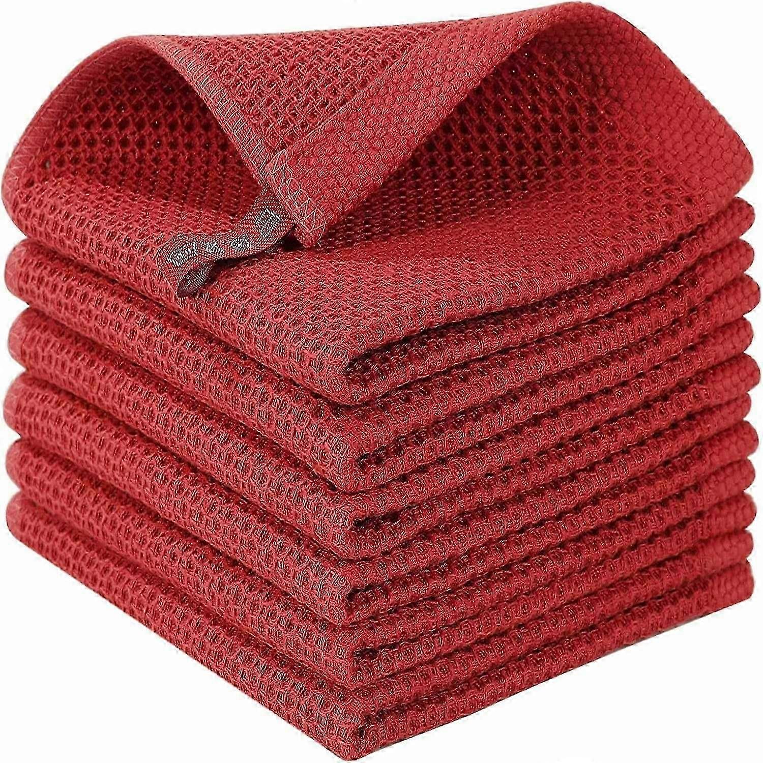 6Pcs 34x34cm Cotton Waffle Weave Kitchen Dish Towels Quick Cleaning Fast Absorbing Rag with Hanging