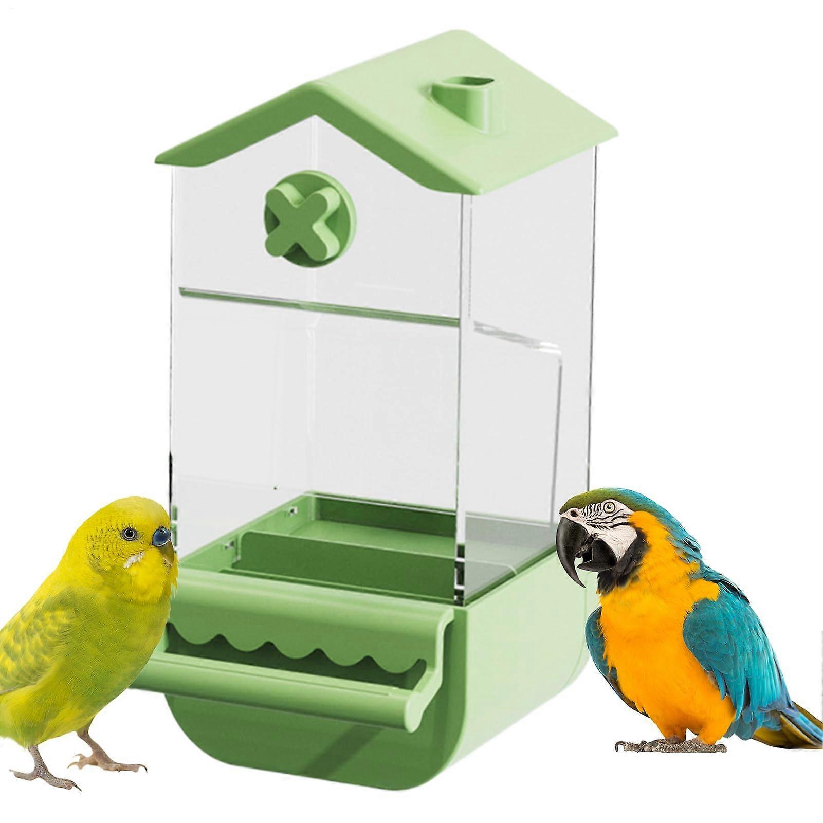 Automatic Bird Feeder Seed Dispenser, Splash-Resistant Feed Container For Large Parrots, Lovebirds And Budgies, Green