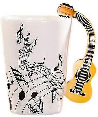 8.5ozクリエイティブミュージックマグバイオリンスタイルギターセラミックマグコーヒーティーミルクステーブカップハンドル付きコーヒーマグカップノベルティギフト(木製ギター)