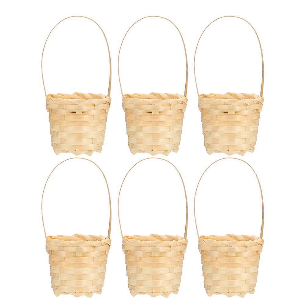 Mini Woven Basket with Handle for Storage Use Beige Bamboo 6 Pieces Multifunctional