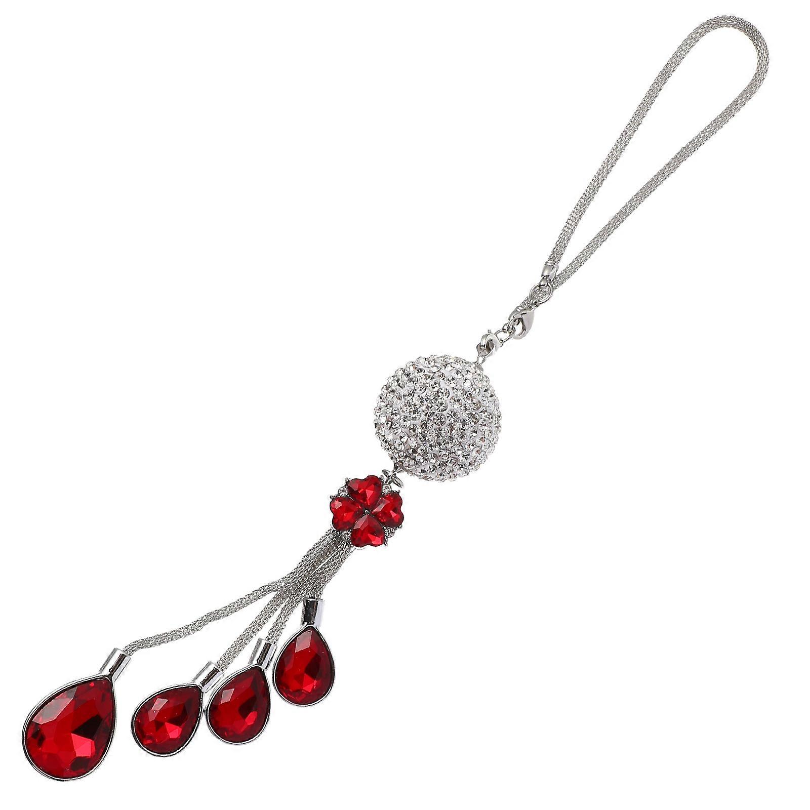 Diamond-Embedded Rearview Mirror Ornament For Car Accessories Round Shape 27X3X3CM 1Pack