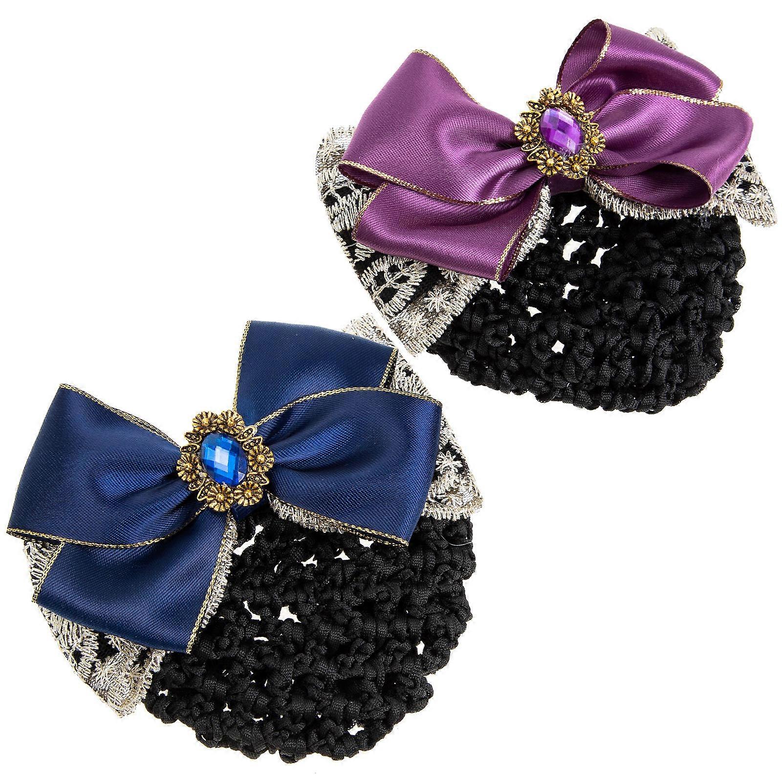 Hair Bun Cover For Women With Bowknot Design Elegant Styling Accessory Assorted Color 2Pcs