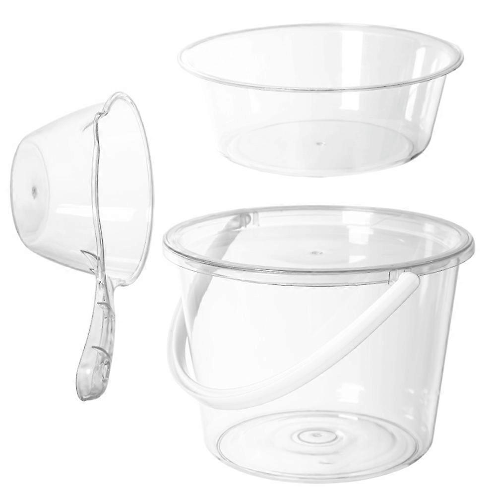 Large Capacity Transparent Plastic Bucket with Scoop, Thickened Round Multipurpose Water Basin for Home and Bathroom Use, Easy to Carry and Store