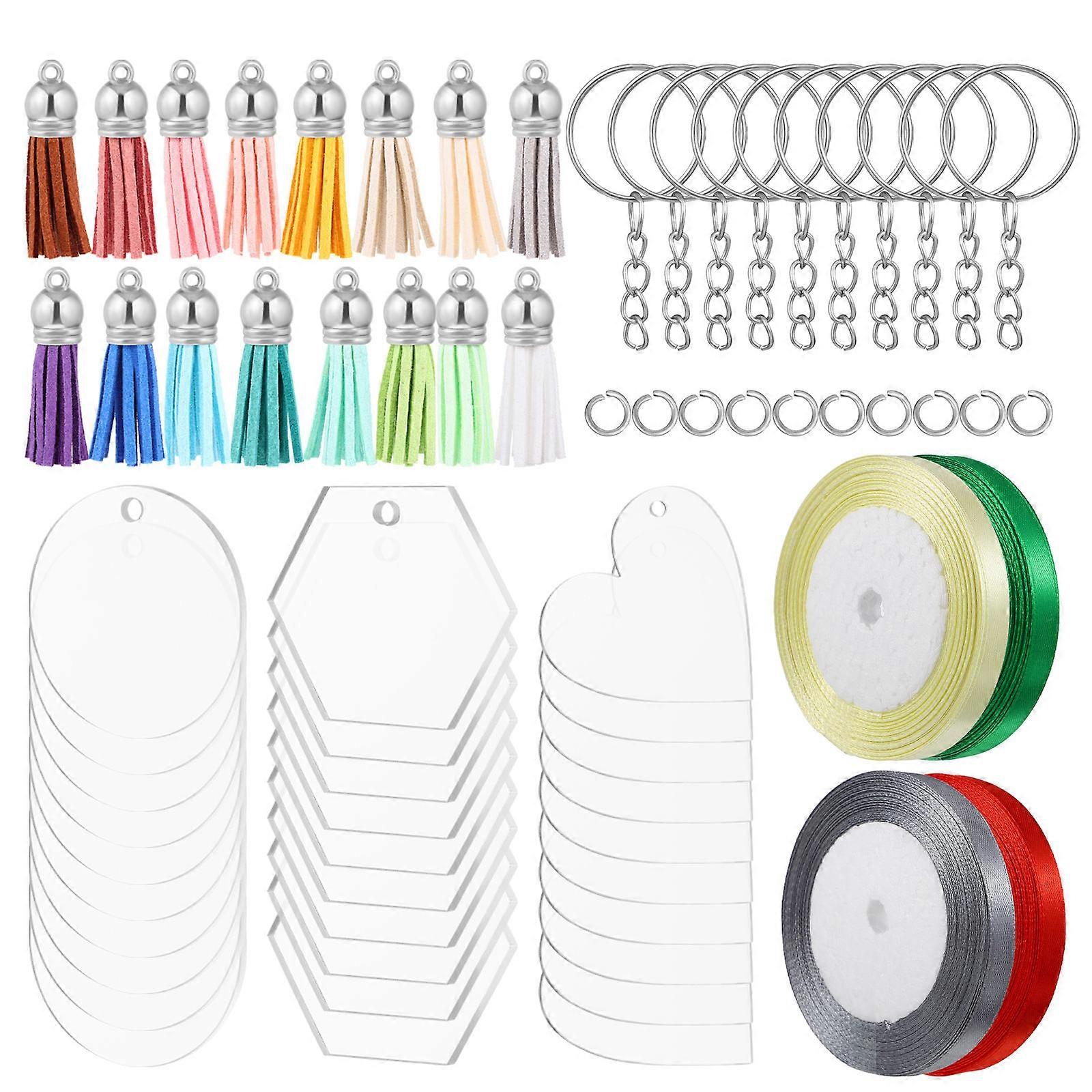 Acrylic Blanks with Metal Key Rings and Tassels Assorted Color for DIY Crafting Projects 1 Set