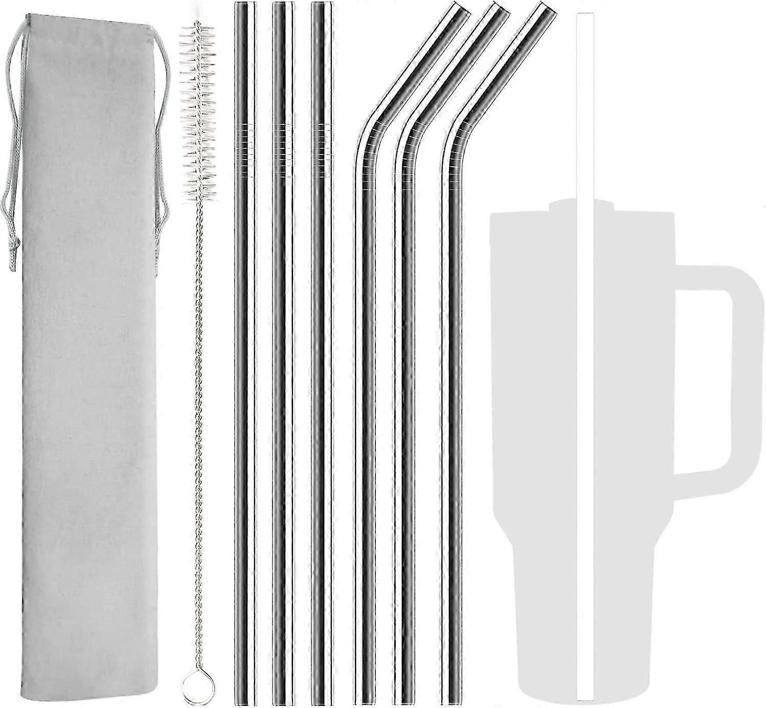 6 Pack Stainless Steel Straw Replacement 40 oz for Stanley Adventure Travel Tumbler, Reusable Straws with Cleaning Brush Compatible with Stanley 40oz