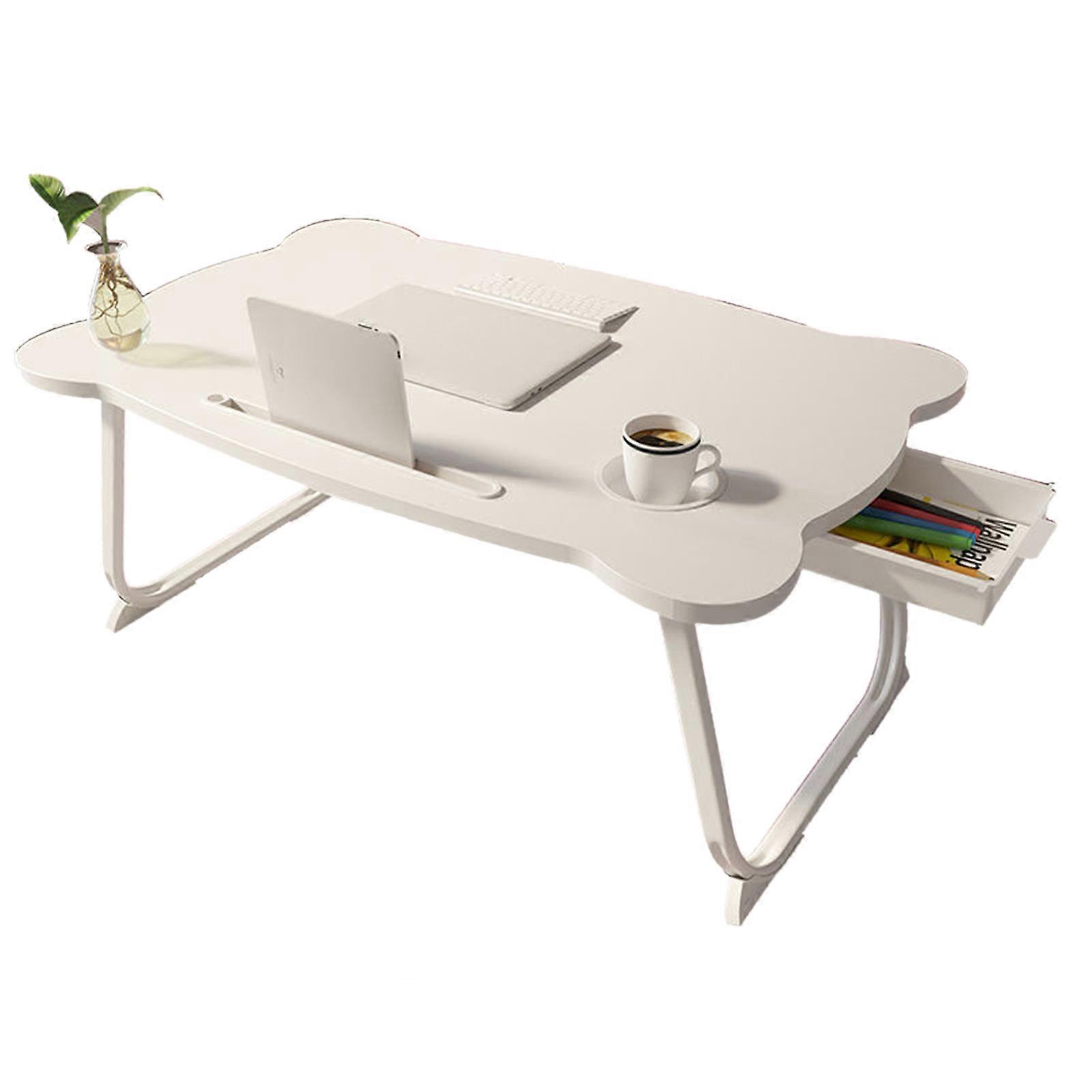 שולחן מתקפל מיטה נייד דוב לבן 60x40x28 ס"מ קל משקל