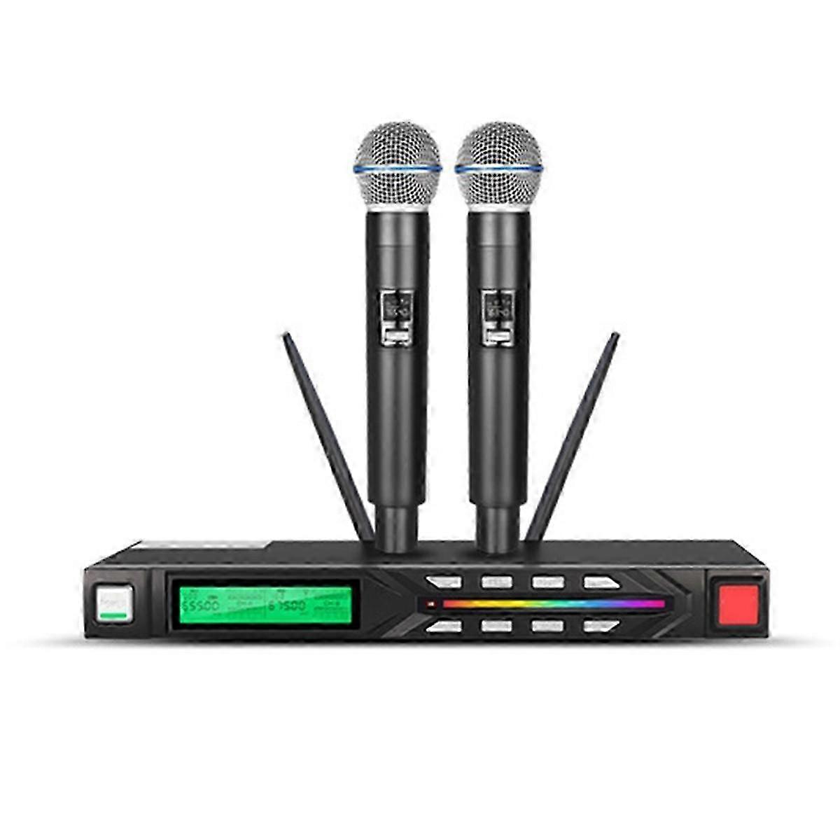 Professional Wireless Microphone Set, UHF Long Range, Dual Antenna for Karaoke & Stage Performances