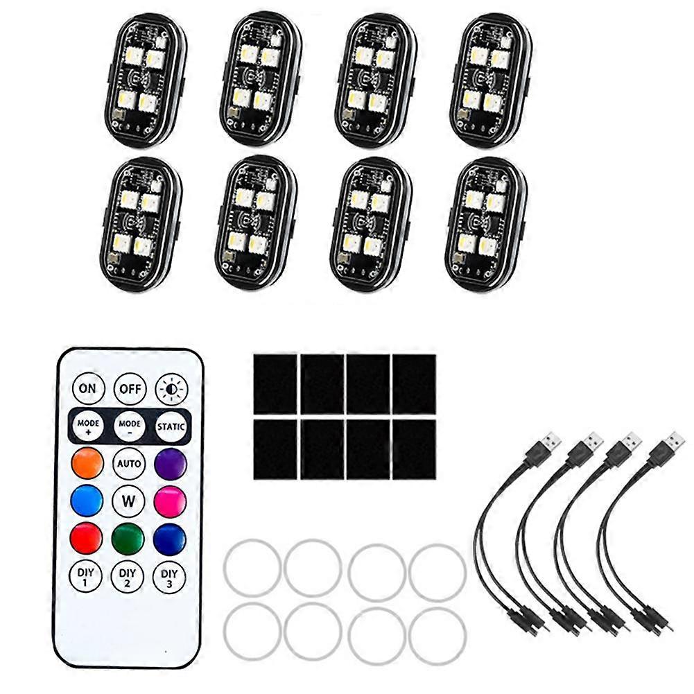 Multicolor LED Strobe Light Kit 8 Lights 1 Remote For Cars Drones Warning Safety Flashing ABS 7 Colors