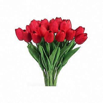 20 Pieces of Realistic Latex Red Artificial Tulips No Fake