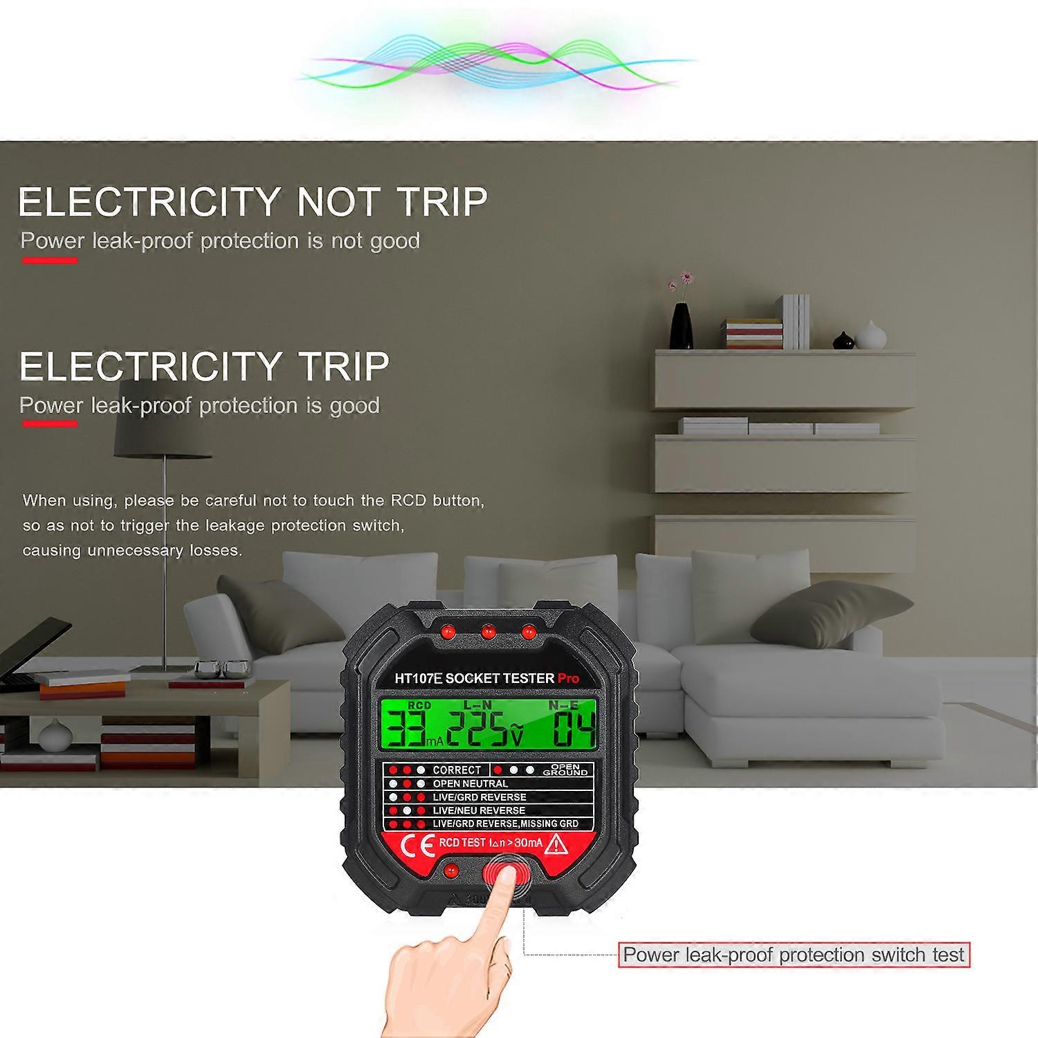 KKmoon GFCI Outlet Tester with Voltage Display 90-250V Socket Tester Automatic Electric Circuit Polarity Voltage Detector Breaker Finder HT107E