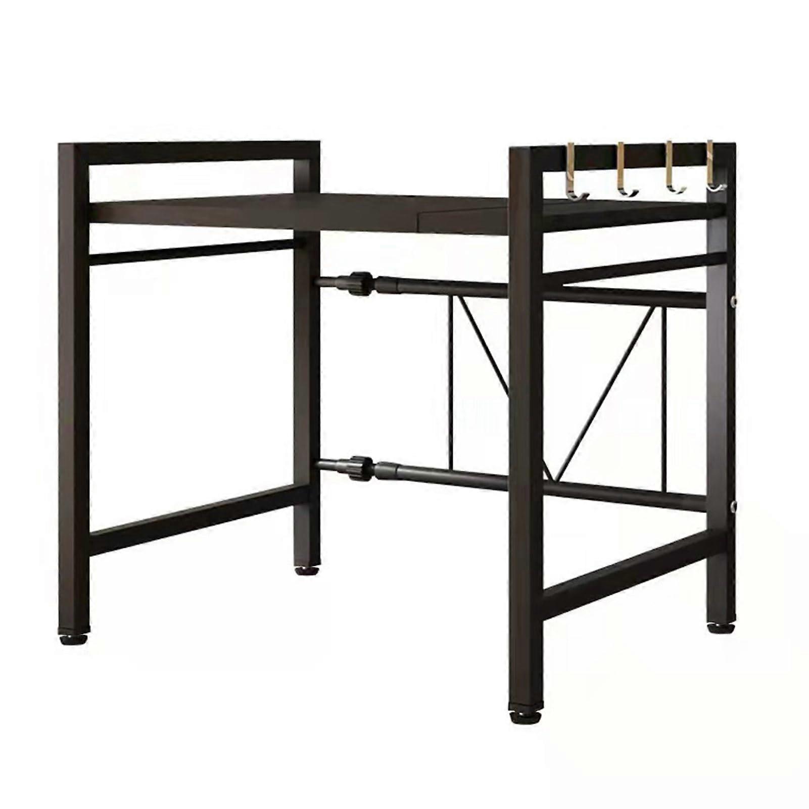 Microwave Oven Shelf Extendable And Adjustable, Heavy-Duty Microwave And Toaster Shelf With 3 Hooks, Black