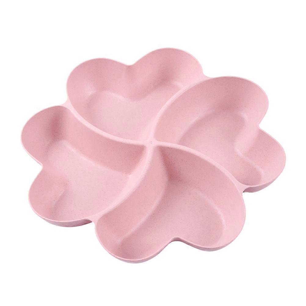 Multi-Grid Food Container Serving Plate Family Snack Placement Straw Pink Material 1Pack