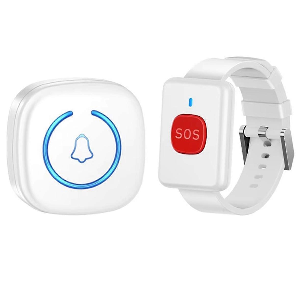 Wireless Watch Button Pager Emergency SOS Paramedic Pager Emergency Call Button for Patient Call System EU Plug White