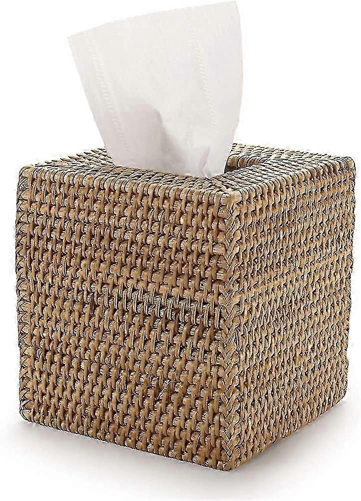 Square Rattan Tissue Box Cover, Acsergery Hand Woven Wicker Tissue Holder, Acsergery 5.7 X 5.7x 5.7 Gift