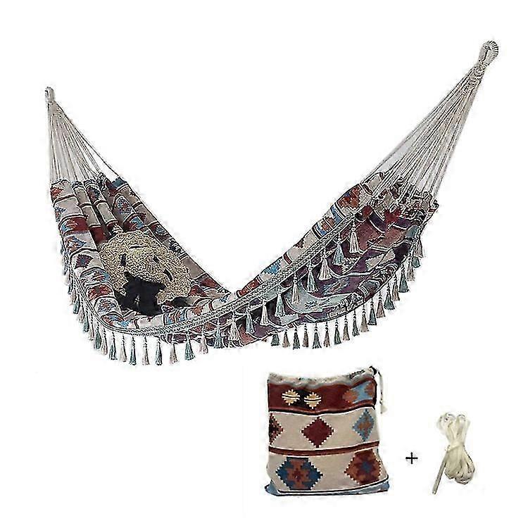 200x150cm Double Extérieur Camping Tassel Hamac En Toile Avec Bâton (Rayures Colorées)