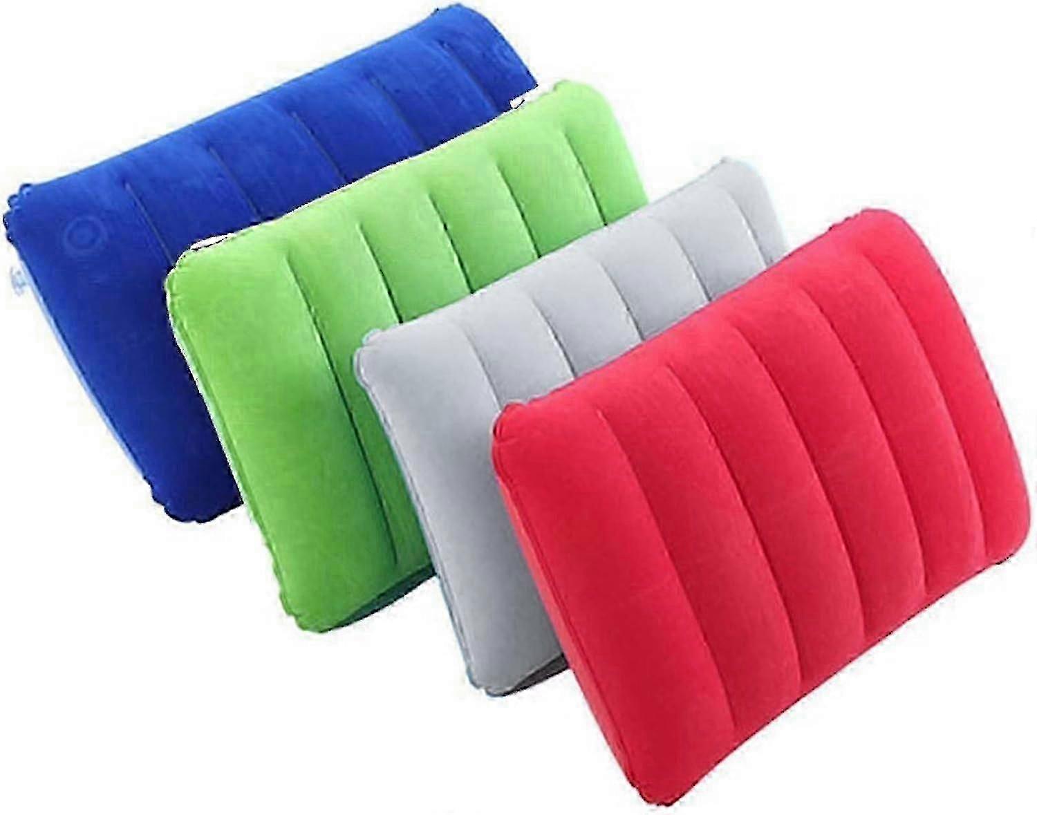 4pcs Inflatable Travel Pillow Set, Square Flocking Fabric for Neck and Waist Support, Compact 47x30cm for Airplane Car Camping