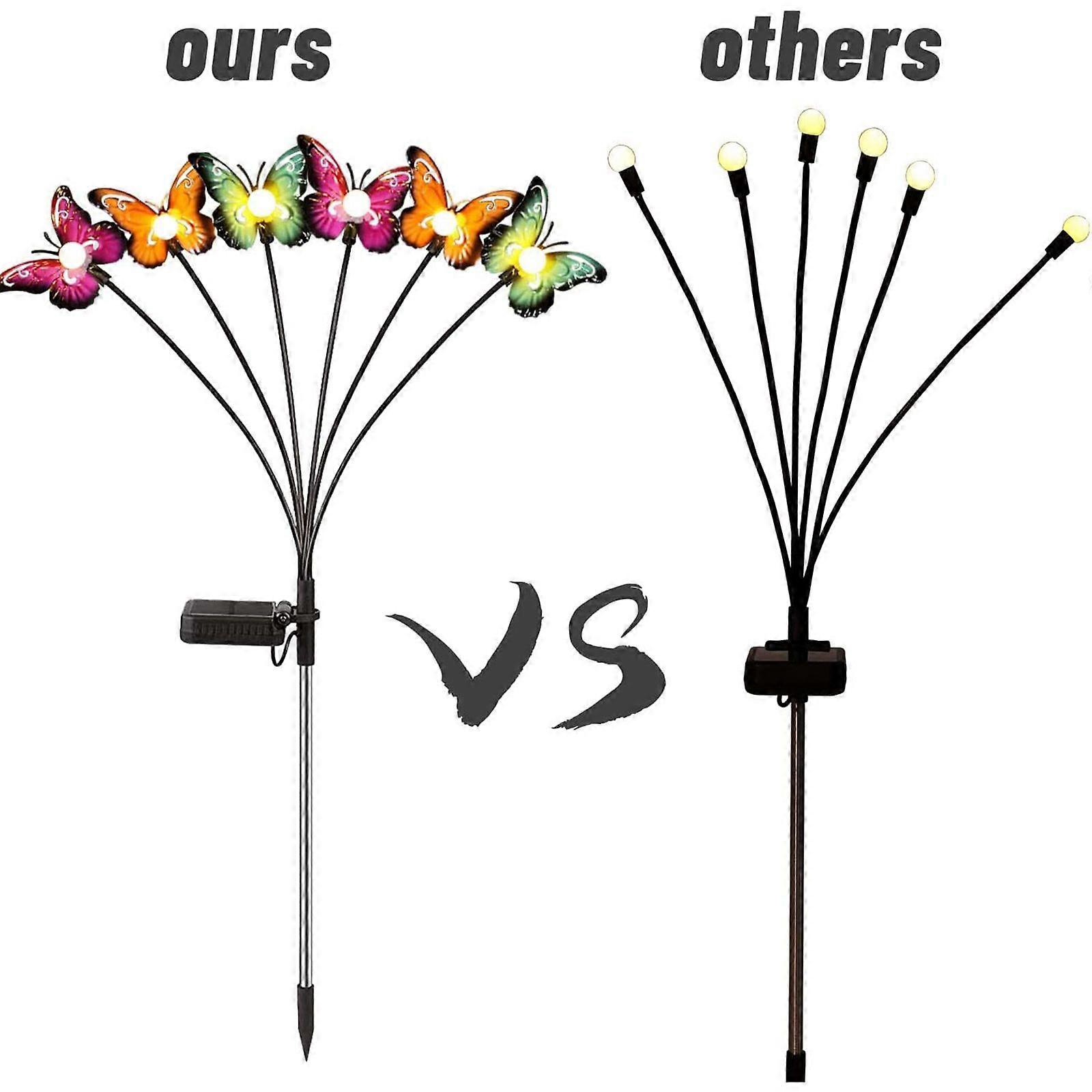 4Pack Solar Garden Lights Solar Butterfly Lights 6 Heads Warm Light IP65 Waterproof Automatic on/off Sway by Wind, Solar Outdoor Lights Yard Patio Pat