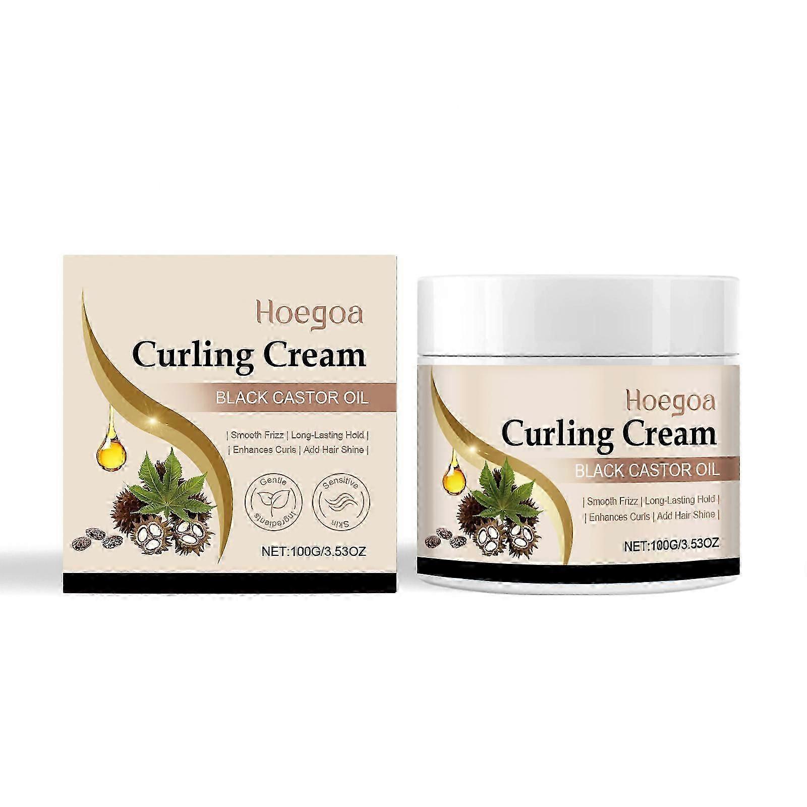 Hoegoa castor oil curl styling cream, maintains gloss, defines and shapes curls, naturally refreshing hair care