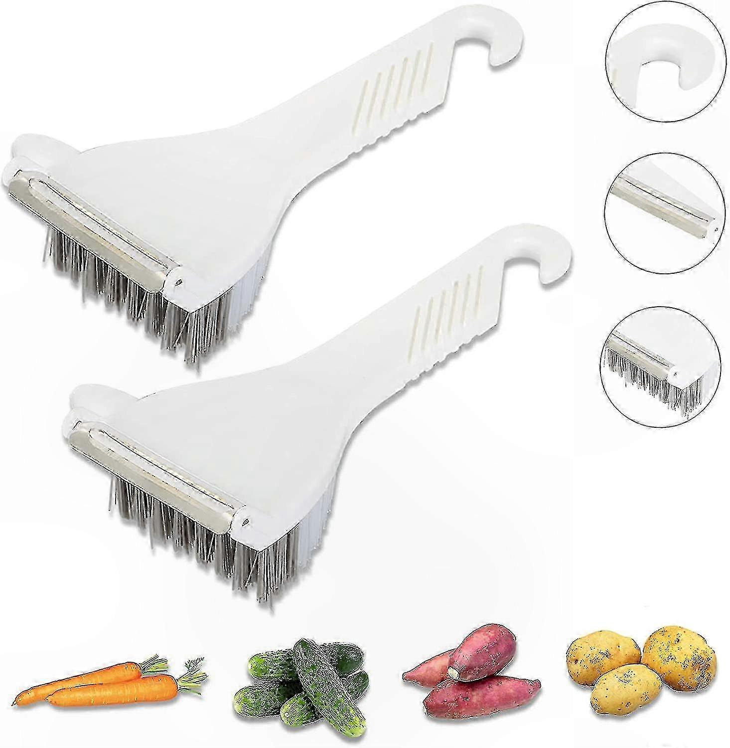 2-Pack Vegetable Cleaning Brush with Non-Slip Grip and Hook for Root Vegetables