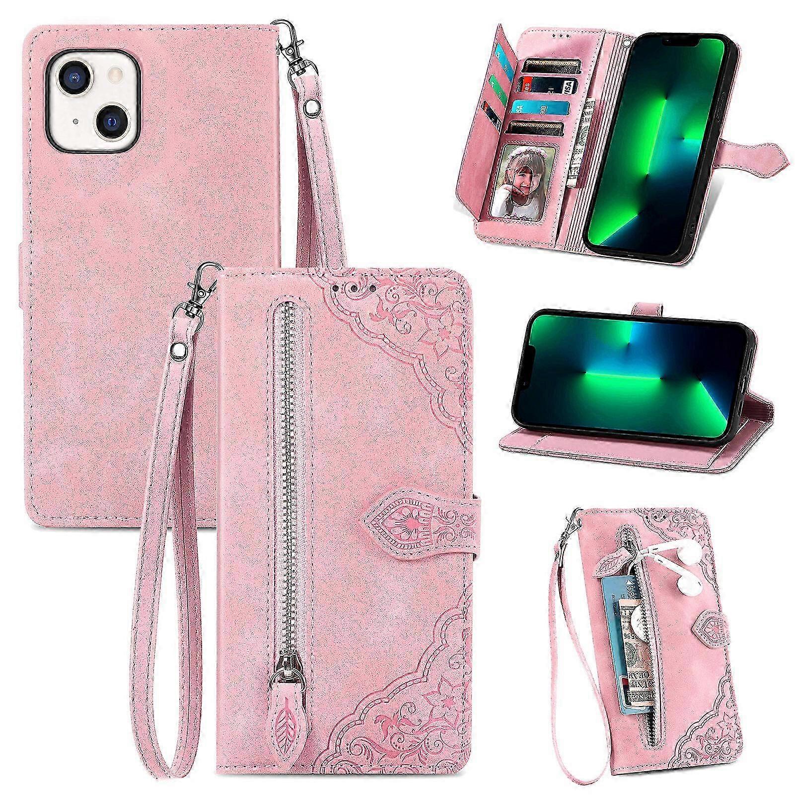 Case for iPhone 13 Forest series Zipper Magnetic Flip wrist Strap C...