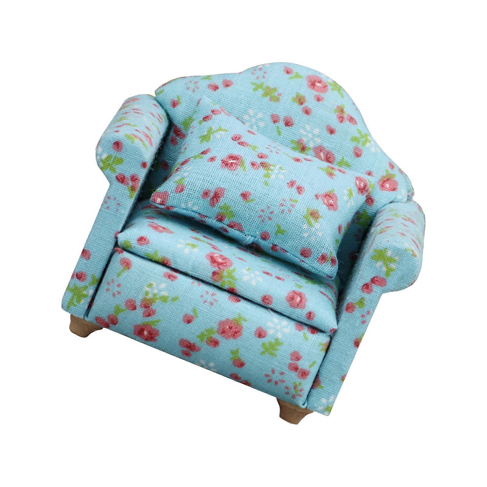 Handcrafts Doll House Single Sofa with Flower Print Wood Structure Armchair Furniture For Miniature Scene Display Decors Multicolor