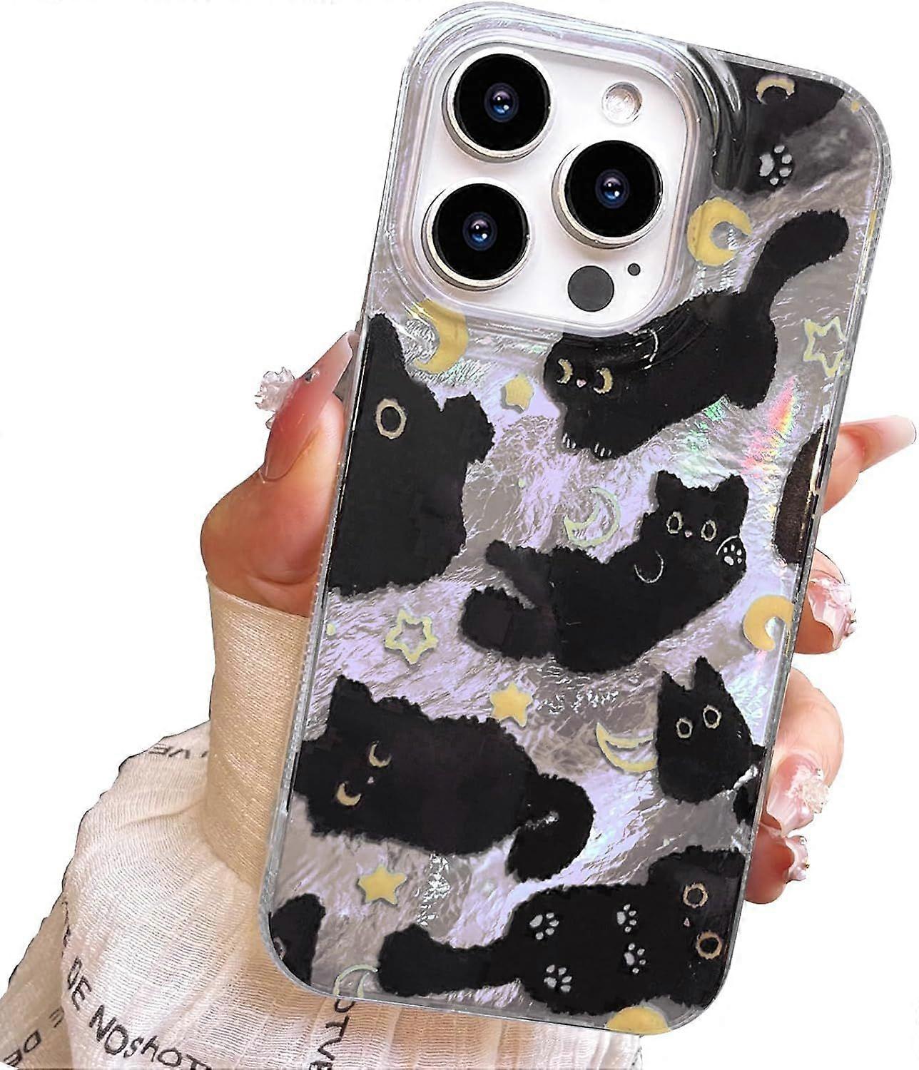 Silver Black Cat iPhone Case, Cute, Stylish, Soft, Ultra-Thin TPU Shockproof Case for Wome