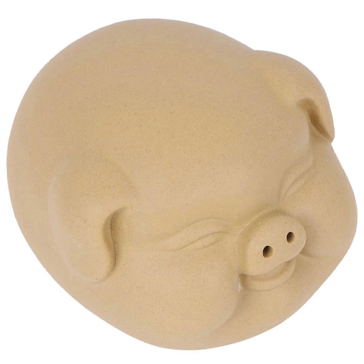 Ceramic Pig Statue for Home Decor and Yellow Display Ornament for Tea Ceremony