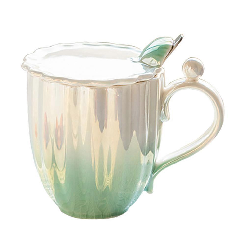 Office Drinks Cup for Storage Ceramic Tea Cup with Lid Light Green
