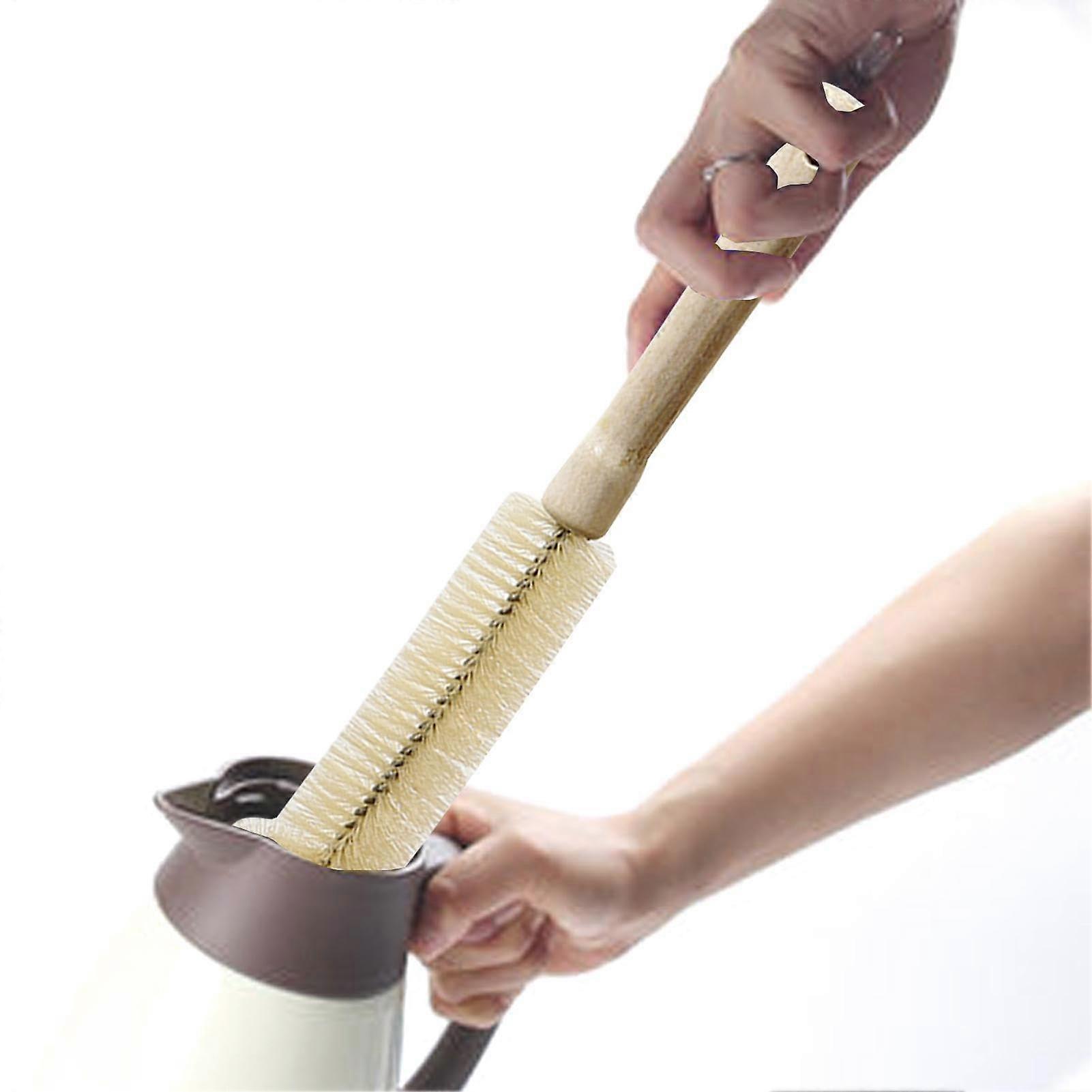 Clear Cup Brush 360 Degree Rotating Bristles, MultiUse Wooden Handle 30cm Thin Mouth For Bottles Cups And Glasses