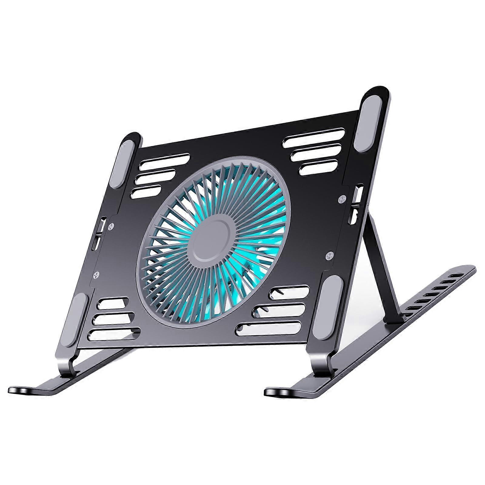 Aluminum Laptop Cooling Stand Adjustable Height Foldable Frame USB Powered Notebook Risers Holder Black