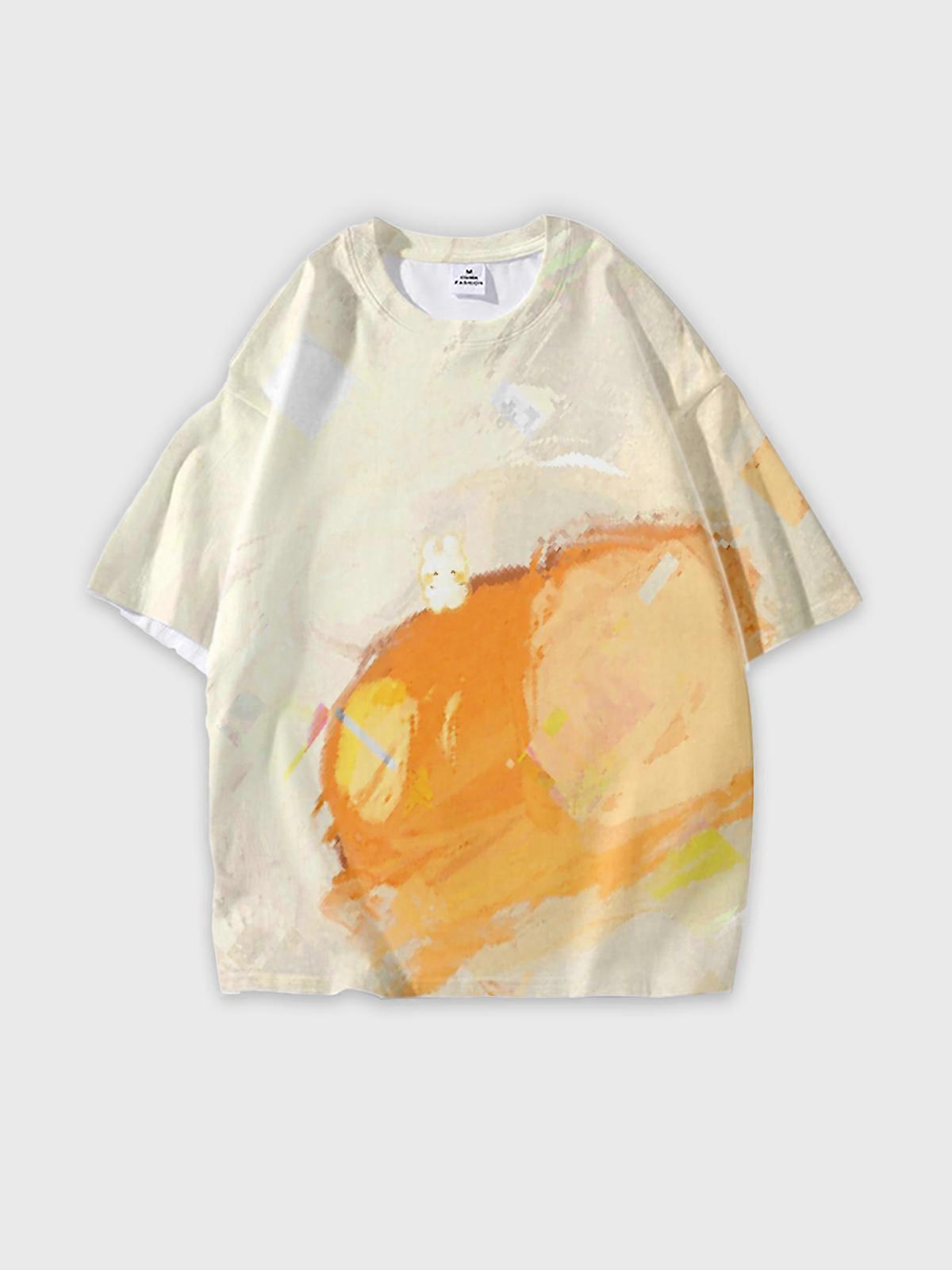 T-Shirt Round Neck, Loose Short Sleeve Pattern Graphic Tee, Unisex Summer Casual Top W2939