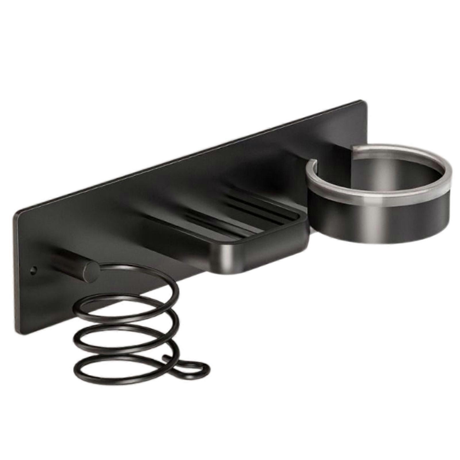 Wall-Mounted Hair Dryer Holder - No Drill, Space-Saving Organizer with Storage Shelf for Modern Bathroom & Tidy Vanity